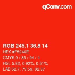 カラーコード: RGB 245.1 36.8 14 | qconv.com