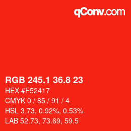 カラーコード: RGB 245.1 36.8 23 | qconv.com