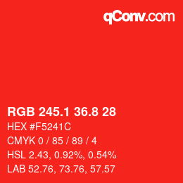 カラーコード: RGB 245.1 36.8 28 | qconv.com
