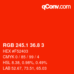 カラーコード: RGB 245.1 36.8 3 | qconv.com