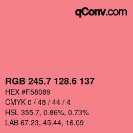 カラーコード: RGB 245.7 128.6 137 | qconv.com