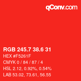 カラーコード: RGB 245.7 38.6 31 | qconv.com