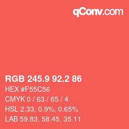 カラーコード: RGB 245.9 92.2 86 | qconv.com