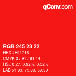 Color code: RGB 245 23 22 | qconv.com