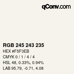 Color code: RGB 245 243 235 | qconv.com