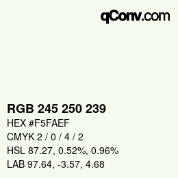Color code: RGB 245 250 239 | qconv.com