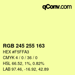 Color code: RGB 245 255 163 | qconv.com