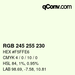 颜色代码: RGB 245 255 230 | qconv.com