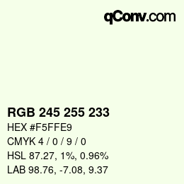 Color code: RGB 245 255 233 | qconv.com