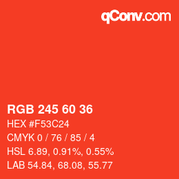 Color code: RGB 245 60 36 | qconv.com