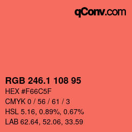 カラーコード: RGB 246.1 108 95 | qconv.com