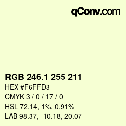 カラーコード: RGB 246.1 255 211 | qconv.com
