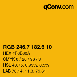 カラーコード: RGB 246.7 182.6 10 | qconv.com