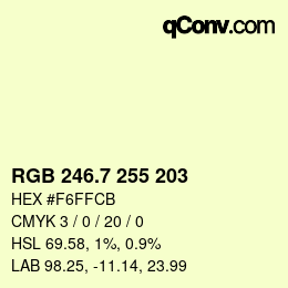 カラーコード: RGB 246.7 255 203 | qconv.com