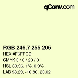 カラーコード: RGB 246.7 255 205 | qconv.com