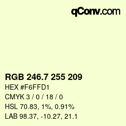 カラーコード: RGB 246.7 255 209 | qconv.com