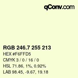 カラーコード: RGB 246.7 255 213 | qconv.com