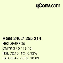 カラーコード: RGB 246.7 255 214 | qconv.com