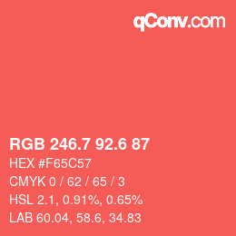 カラーコード: RGB 246.7 92.6 87 | qconv.com