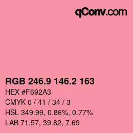 カラーコード: RGB 246.9 146.2 163 | qconv.com