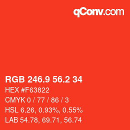 カラーコード: RGB 246.9 56.2 34 | qconv.com