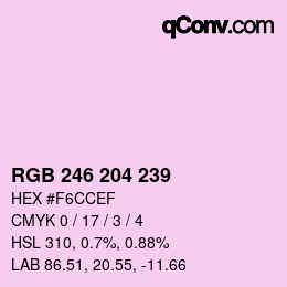 Color code: RGB 246 204 239 | qconv.com