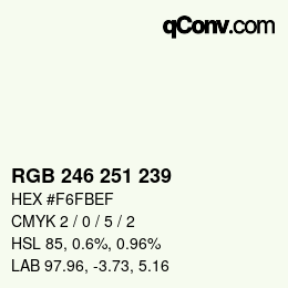 Color code: RGB 246 251 239 | qconv.com