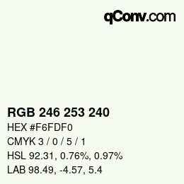 Color code: RGB 246 253 240 | qconv.com