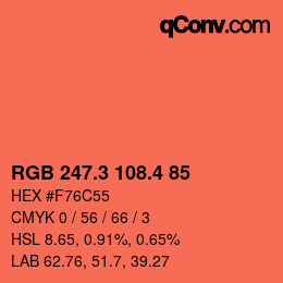 カラーコード: RGB 247.3 108.4 85 | qconv.com