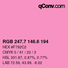 カラーコード: RGB 247.7 146.6 194 | qconv.com