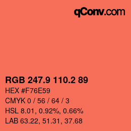 カラーコード: RGB 247.9 110.2 89 | qconv.com
