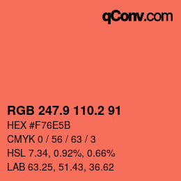 カラーコード: RGB 247.9 110.2 91 | qconv.com