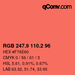 カラーコード: RGB 247.9 110.2 96 | qconv.com
