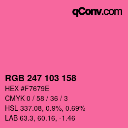 カラーコード: RGB 247 103 158 | qconv.com