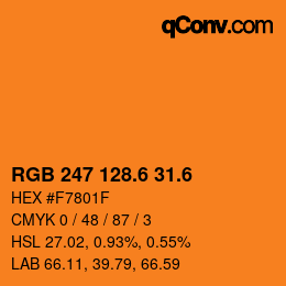 カラーコード: RGB 247 128.6 31.6 | qconv.com
