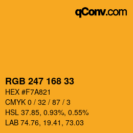 Code couleur: RGBA 247 168 33 1 | qconv.com