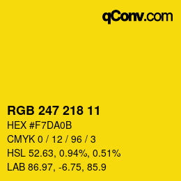 カラーコード: RGB 247 218 11 | qconv.com