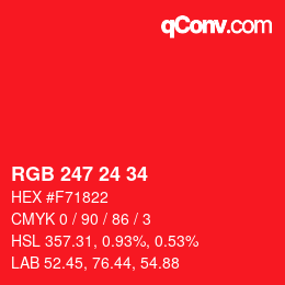 Código de color: RGB 247 24 34 | qconv.com