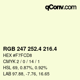 カラーコード: RGB 247 252.4 216.4 | qconv.com
