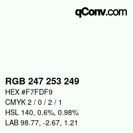 Color code: RGB 247 253 249 | qconv.com