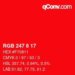 颜色代码: RGB 247 8 17 | qconv.com