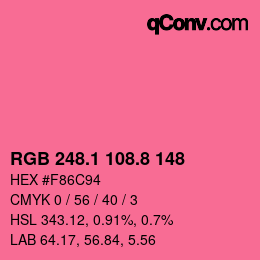 カラーコード: RGB 248.1 108.8 148 | qconv.com