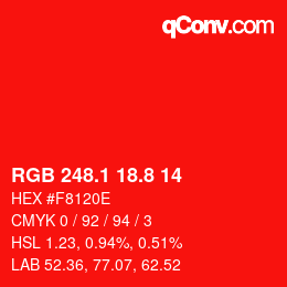 カラーコード: RGB 248.1 18.8 14 | qconv.com