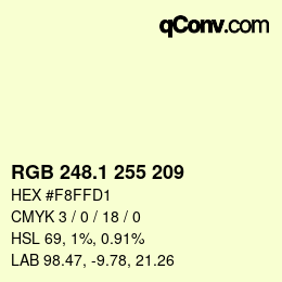 カラーコード: RGB 248.1 255 209 | qconv.com