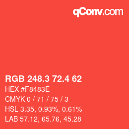 カラーコード: RGB 248.3 72.4 62 | qconv.com