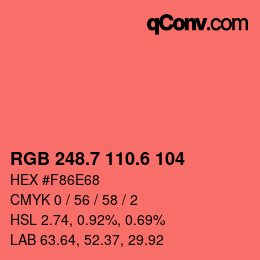 カラーコード: RGB 248.7 110.6 104 | qconv.com