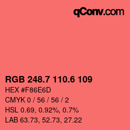 カラーコード: RGB 248.7 110.6 109 | qconv.com
