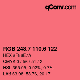 カラーコード: RGB 248.7 110.6 122 | qconv.com