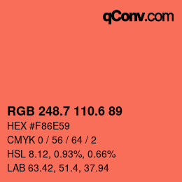 カラーコード: RGB 248.7 110.6 89 | qconv.com