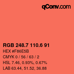 カラーコード: RGB 248.7 110.6 91 | qconv.com